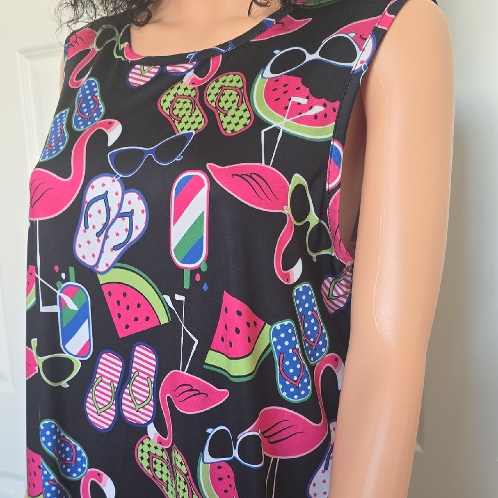 Playful Black Patterned Midi Dress - Picture 3 of 4